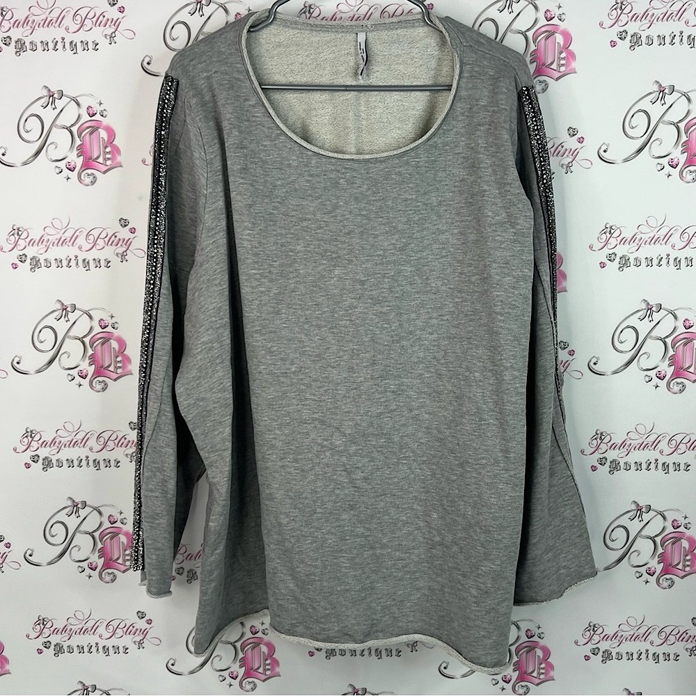 Jump & onot day sweater Elegant Gray Women's Sweatshirt with Embellished Sleeves